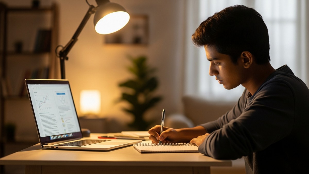 Indian student following a consistent study routine at home
